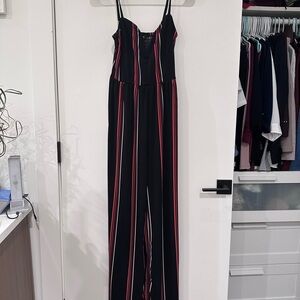 Express Black and Red Striped Jumpsuit